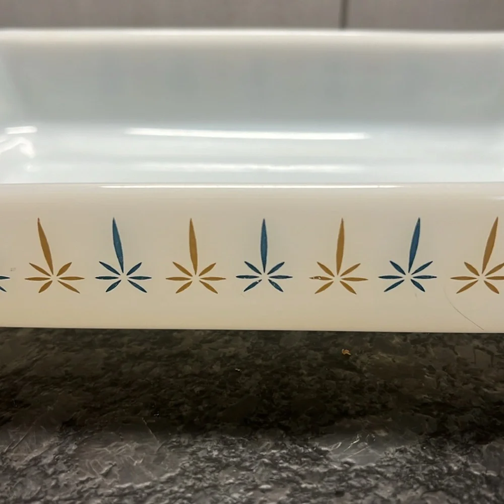 Vintage Fire King casserole dish by Anchor Hocking. Candle Glow design. 10.5x6.5